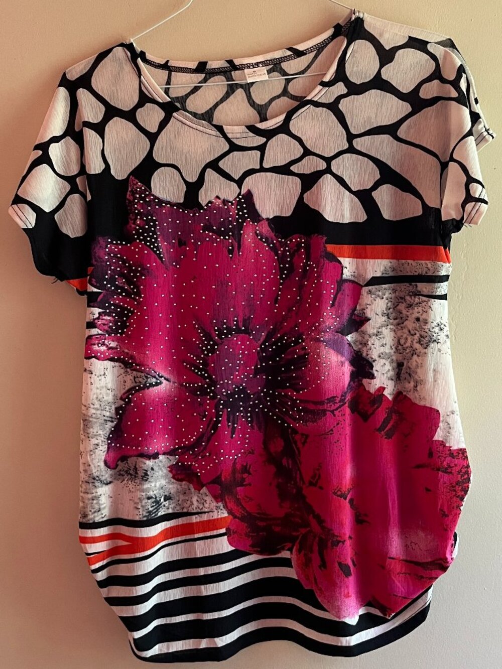 pink floral print silk top rhinestone abstract y2k girlhood maximalism artsy